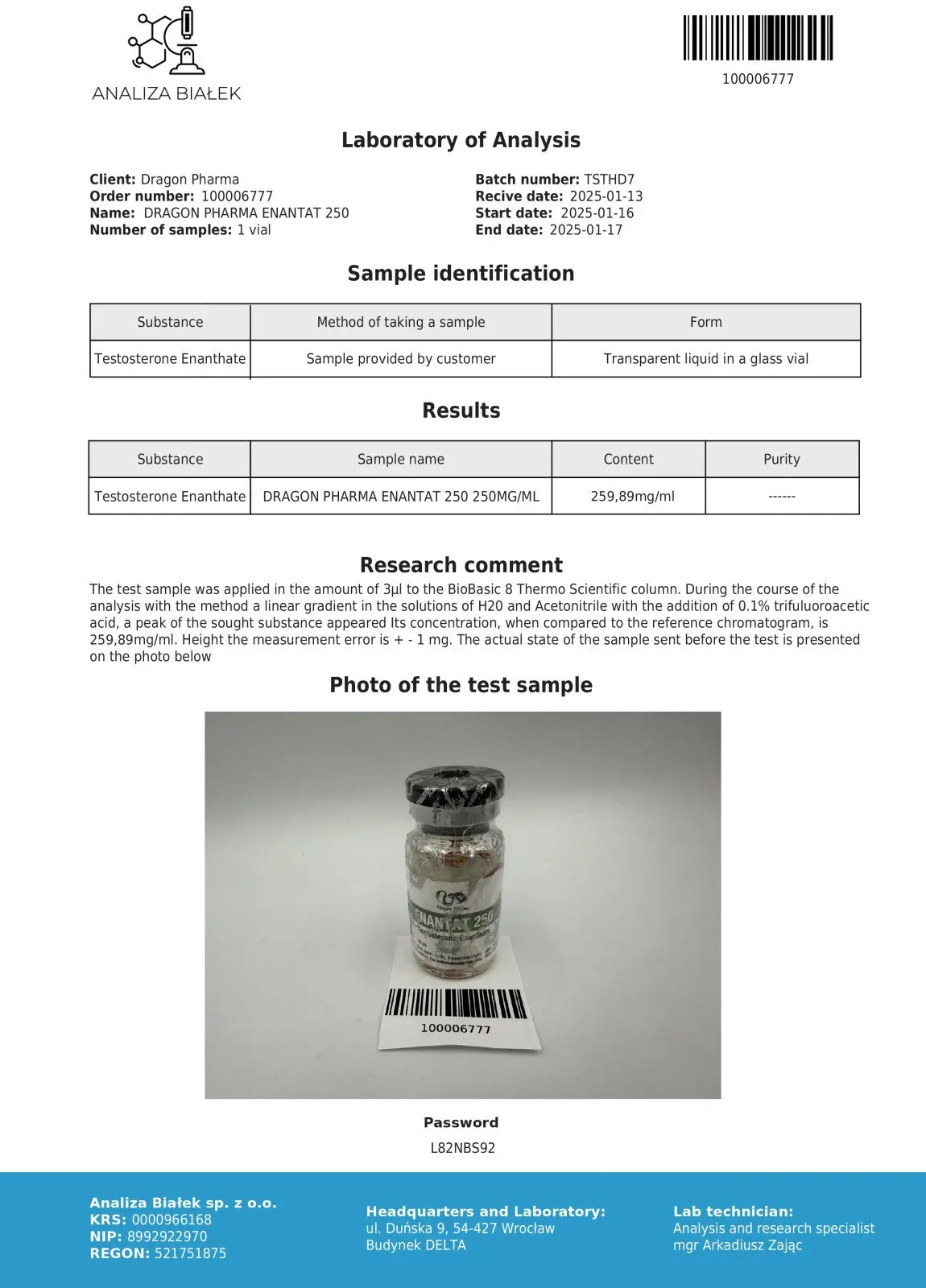 enantat 250 dragon pharma lab test